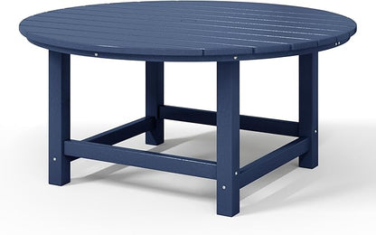 WestinTrends Malibu Low Outdoor HDPE Round Patio Coffee Table, Navy Blue