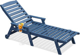 HDPE Patio Chaise Lounge Chair, 78.4'' Adjustable Outdoor Lounger with Wheels & Cup Holder - Photo 1