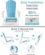 Folding Adirondack Chair –Recyclable HDPE Outdoor Adirondack Patio Chair with Cup Holder, Wood Texture & Umbrella Hole - Photo 8