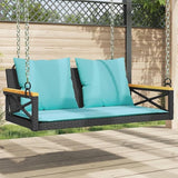 Black and Blue Patio Swing Bench with Cushions, Outdoor Furniture for Garden Balcony, Durable PE Rattan and Metal Frame - Photo 1