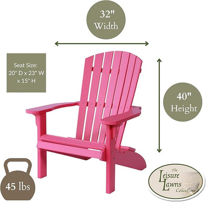 Leisure Lawns Poly Plastic Fanback Adirondack Chair, Outdoor Patio Chair - Amish Made in USA (Pink)