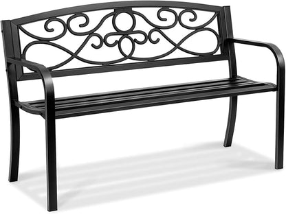 Outdoor Bench 50 in Metal Garden Bench 550 lbs Park Patio Yard Porch Bench