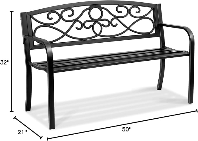 Outdoor Bench 50 in Metal Garden Bench 550 lbs Park Patio Yard Porch Bench