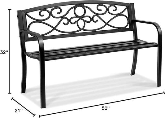 Outdoor Bench 50 in Metal Garden Bench 550 lbs Park Patio Yard Porch Bench