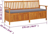 Bench Black Solid Acacia Wood Garden Bench Patio for Outdoor Courtyard 67 in Storage Rectangular - Photo 2
