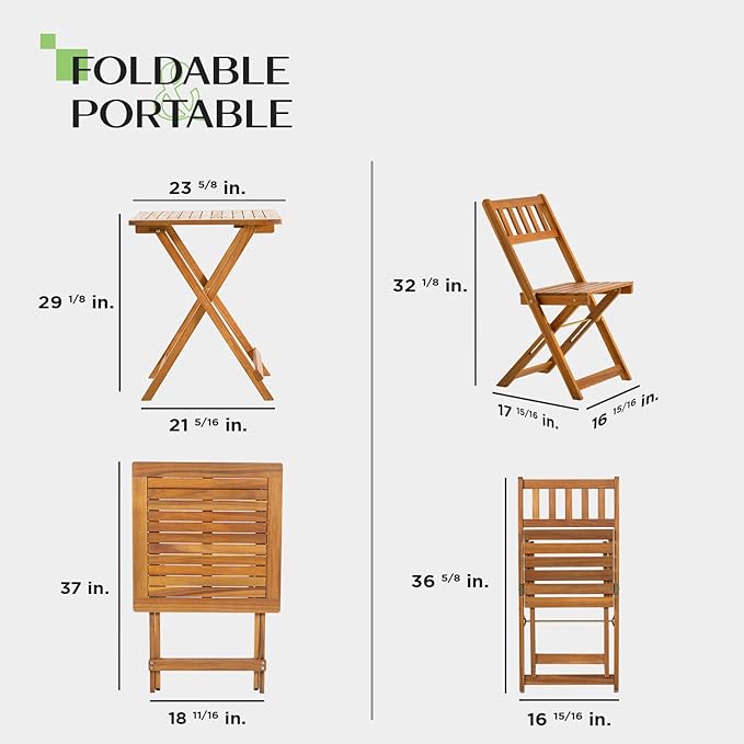 IDZO Heavy Duty 400lbs Capacity Patio Bistro Sets, 3 Piece Outdoor Folding Chairs with Cushions and Square Table - Photo 4