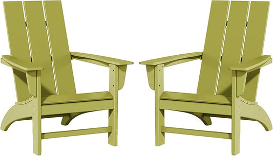 Poly Lumber Adirondack Chairs Set of 2, All-Weather Resistant Outdoor Patio Chairs, Look Like Wood, Pre-Assembled Outdoor Fire Pit Chair for Pool, Deck, Backyard, Garden, Avocado Green