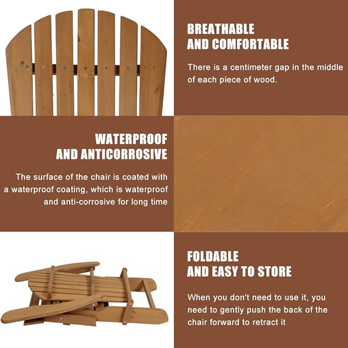 Adirondack Chair Patio Chair Lawn Chair Folding Wooden Adirondack Lounger Chair Accent Furniture wNatural Finish Outdoor Chairs Wood Chairs Nautral