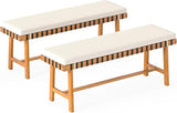 HAPPYGRILL Outdoor Acacia Wood Bench with Cushion, Breathable Rope Seat - Photo 1