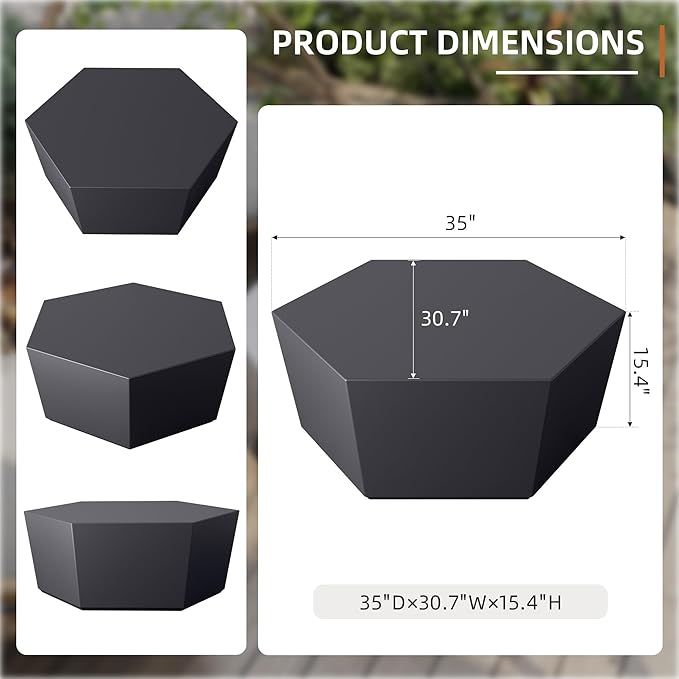 UPHA 35" Hexagon Outdoor Coffee Table, Modern Hollow Concrete Patio Table, Small Minimalist Low Accent Table for Living Room, Balcony, Deck, Backyard, Dark Gray