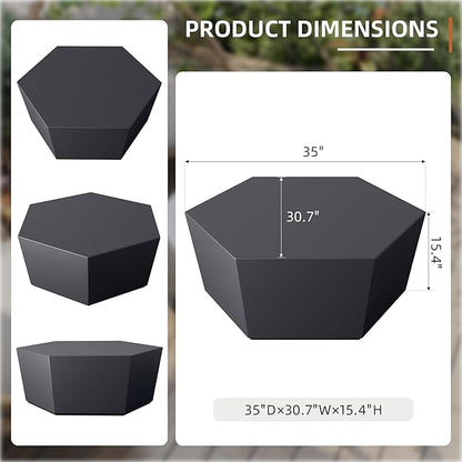 UPHA 35" Hexagon Outdoor Coffee Table, Modern Hollow Concrete Patio Table, Small Minimalist Low Accent Table for Living Room, Balcony, Deck, Backyard, Dark Gray