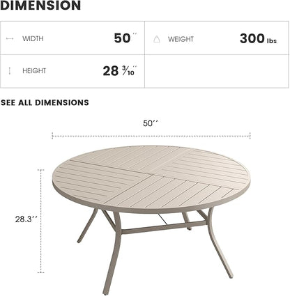 Patio Dining Table for 6, Round Metal Outdoor Table with Storage Shelf, 1.57" Umbrella Hole, 50" Outdoor Quartered Tabletop Dining Table for Backyard, Porch, Lawn, Sand