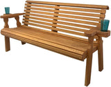 Amish Casual Heavy Duty Pressure Treated 4 Foot Outdoor Garden Bench with Cup Holders - Amish Crafted Roll Back Design - Photo 1