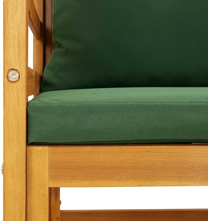 Acacia Wood Garden Chair with Green Cushions, Durable Outdoor Seating for Balcony & Patio, Comfortable Modern Design