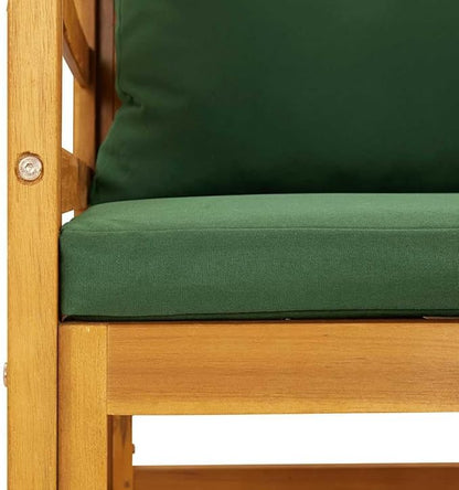 Acacia Wood Garden Chair with Green Cushions, Durable Outdoor Seating for Balcony & Patio, Comfortable Modern Design