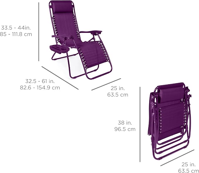 Best Choice Products Set of 2 Adjustable Steel Mesh Zero Gravity Lounge Chair Recliners w/Pillows and Cup Holder Trays - Photo 2