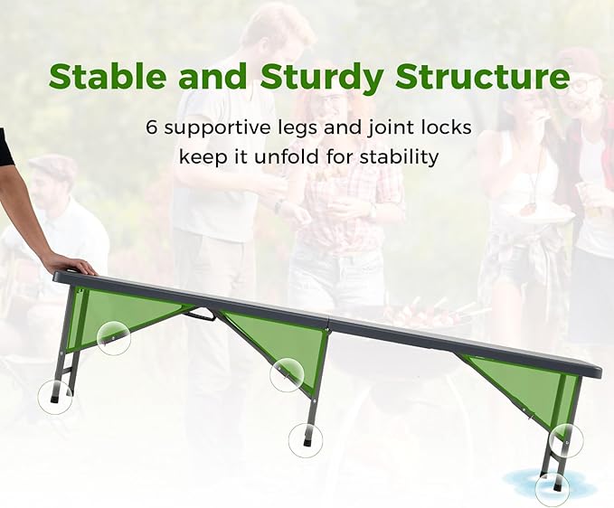 Giantex 6 FT Plastic Folding Bench, HDPE Portable Seat w/Metal Legs, Fold-in-Half Outdoor Bench for Picnic, Garden, Camping, Party Sport Events, 1320 lbs Capacity, No Assembly (1, Gray)