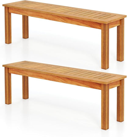 COSTWAY Outdoor Bench, Backless Acacia Wood Narrow Bench for Patio, Park, Garden & Front Porch (2, 52")