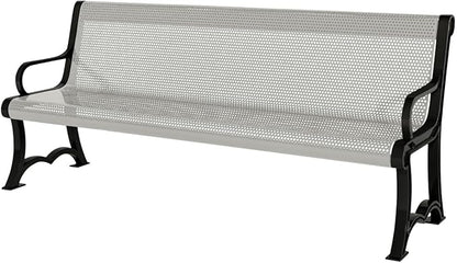 COATEDOUTDOORFURNITURE Coated Outdoor Furniture Heavy-Duty Outdoor Bench Thermoplastic Coated, Punched Steel, Commercial-Grade Garden Bench, Made in America (Portable with Back, 4 Ft, Gray)