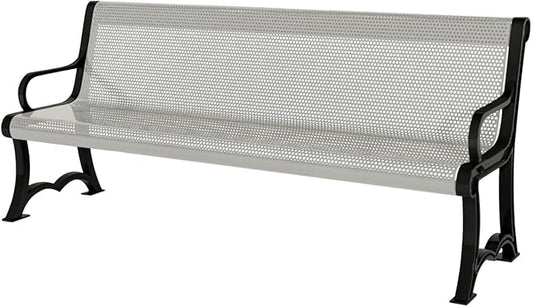 COATEDOUTDOORFURNITURE Coated Outdoor Furniture Heavy-Duty Outdoor Bench Thermoplastic Coated, Punched Steel, Commercial-Grade Garden Bench, Made in America (Portable with Back, 4 Ft, Gray)
