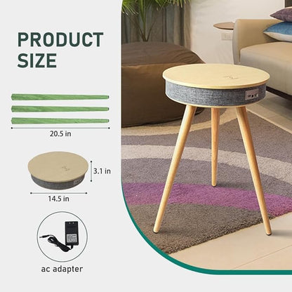 Louis Donné Smart End Table with Bluetooth Speakers, Round Side Table with Wireless Charger, Smart Coffee Table for Outdoor Pool Parties Patio Camping, 360 Degree Premium Sound (Log Color)