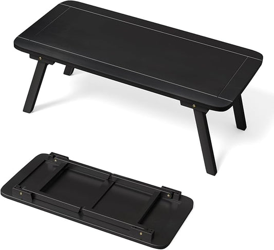 VINGLI Outdoor Folding Coffee Table, Natural Poplar Wood Patio Coffee Table, No Assembly Required, Ideal for Balcony, Porch, and Living Room, Oval, Black