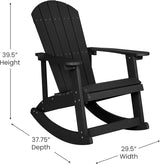 Flash Furniture Set of 4 Savannah Adirondack Rocking Chairs - Commercial Grade All-Weather Black Poly Resin Wood - Photo 3