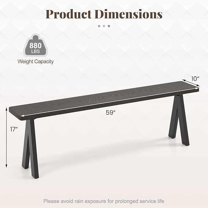 Giantex Outdoor Patio Bench for 4-6 Person, 59" Metal and Wood Dining Bench, 800 LBS Weight Capacity, Weather-Resistant Garden Seat for Porch, Deck or Backyard (2)