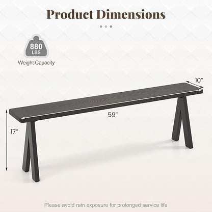 Giantex Outdoor Patio Bench for 4-6 Person, 59" Metal and Wood Dining Bench, 800 LBS Weight Capacity, Weather-Resistant Garden Seat for Porch, Deck or Backyard (2)