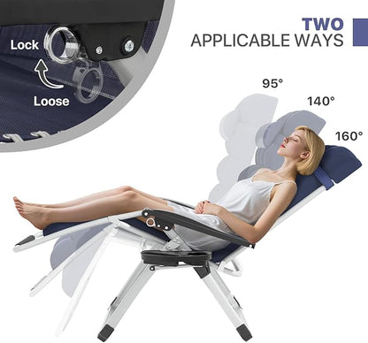 Magshion Zero Gravity Chair with Cushion, Reclining Outdoor Patio Lounge Chair, Folding Indoor Anti Gravity Recliner, Portable Lounger with Removable Cup Holder Side Tray and Pillow Headrest (Blue)