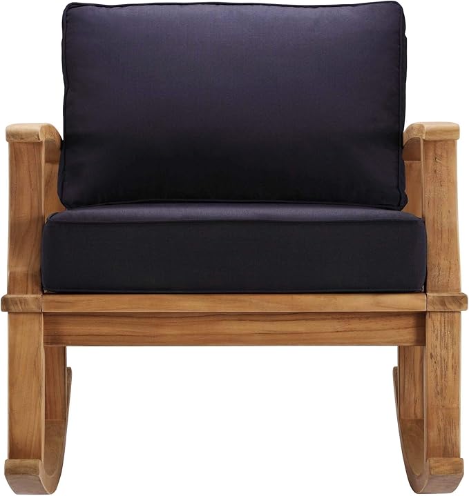 Modway Marina Outdoor Patio Teak Rocking Chair in Natural Navy