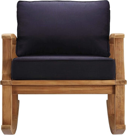 Modway Marina Outdoor Patio Teak Rocking Chair in Natural Navy