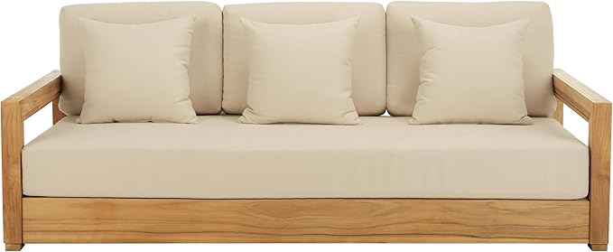 SAFAVIEH Couture Outdoor Collection Montford Beige 3-Seat Bench Casing Upholstery Removable Cover Fabric - Photo 8