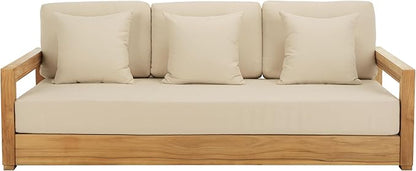 SAFAVIEH Couture Outdoor Collection Montford Beige 3-Seat Bench Casing Upholstery Removable Cover Fabric