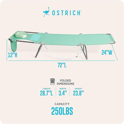 Ostrich the Ladies Comfort Lounger with Chest Support, Foldable and Portable Reclining Outdoor Patio Beach Lawn Camping Pool Tanning Chair, Teal