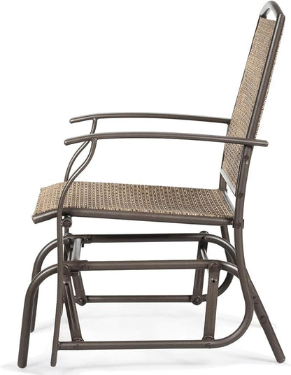 Giantex Outdoor Glider Chair W/Sturdy Metal Frame & Breathable Mesh Fabric, Porch Lounge Swing Rocking Chair for Lawn, Garden, Porch, Backyard, Poolside, Patio Glider for Outside