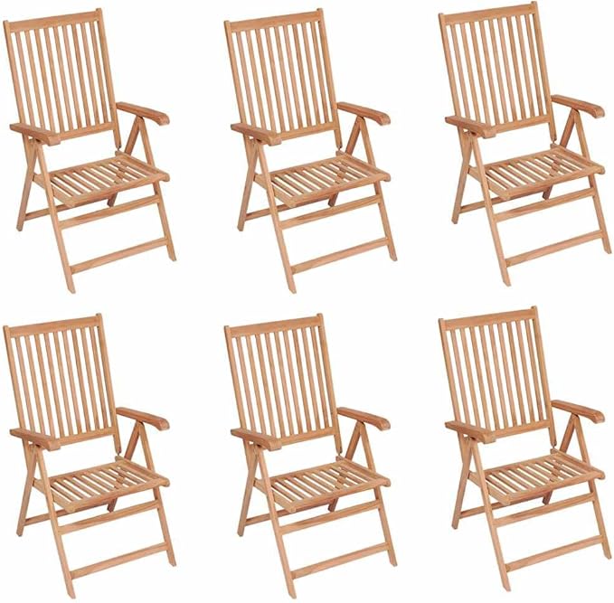 6 Pack Foldable Teak Patio Recliner Chairs, 28.1" W x 42.9" H Solid Wood Outdoor Dining Seats - Photo 1