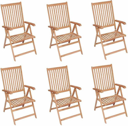 6 Pack Foldable Teak Patio Recliner Chairs, 28.1" W x 42.9" H Solid Wood Outdoor Dining Seats, 7-Position Reclining Lawn Chairs for Garden, Balcony, Deck, Brown