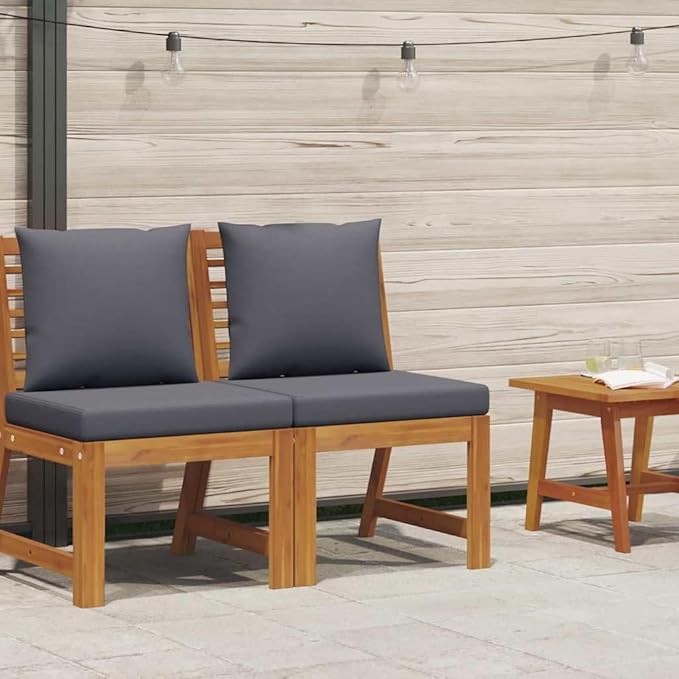 Modular Sectional Middle Sofa Dark Grey Solid Acacia Wood Medium Durable Indoor Outdoor Furniture with Cushions and Zip - Photo 2