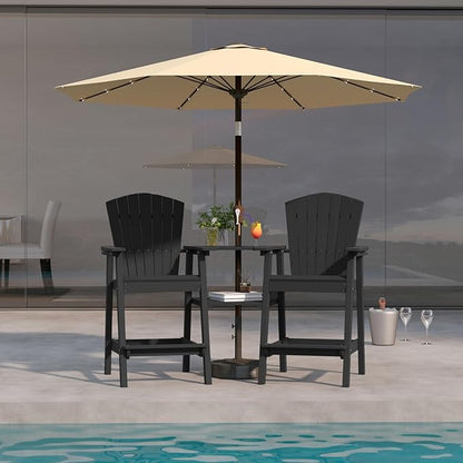 Tall Adirondack Chairs Set of 2, Bar Height HDPE Deck Chairs with Connecting Trays & Umbrella Hole, Weatherproof Patio Bar Stools for Balcony, Garden, Black