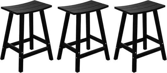 WestinTrends Malibu Malibu 24 Inch Counter High Saddle Stools (Set of 3), Black