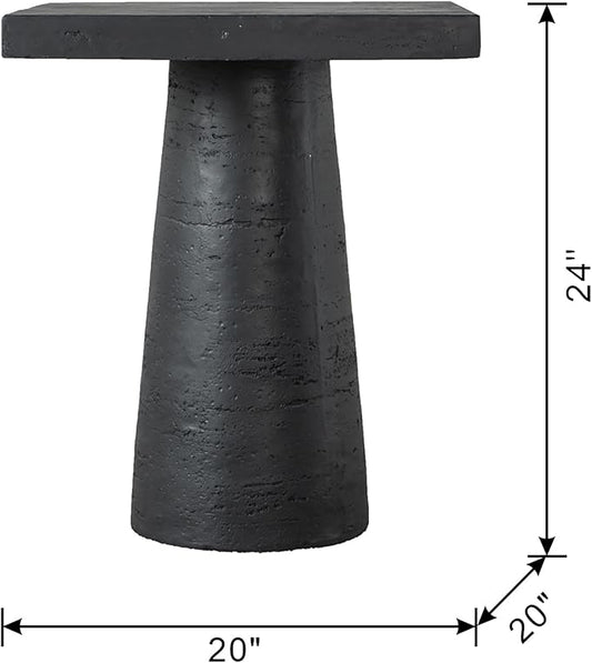 Faux Stone Side Table Square End Table Patio Small Drink Table for Small Spaces Outdoor Modern Pedestal End Tables Farmhouse Nightstand for Living Room Bedroom Corners Office (Black)