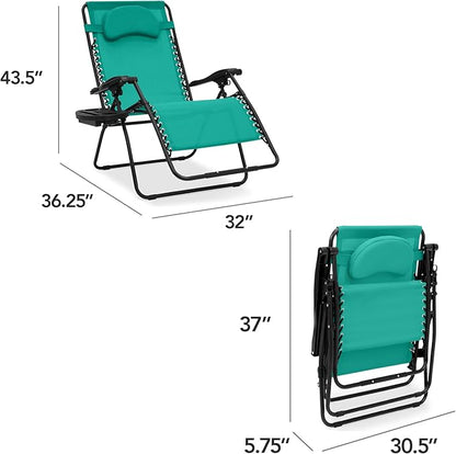 Best Choice Products Oversized Zero Gravity Chair, Folding Outdoor Patio Lounge Recliner w/Cup Holder Accessory Tray, Pillow - Mint