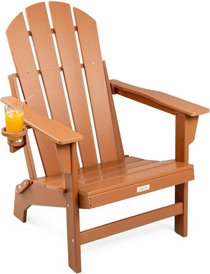 Folding Adirondack Chair, All Weather Stable Gun-Leg Design Fire Pit Chairs with Cupholder for Outside
