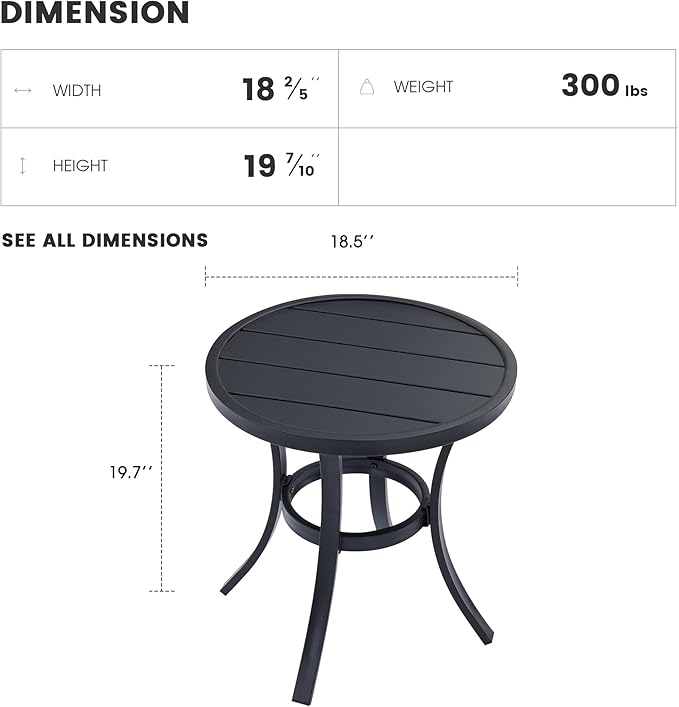 Outdoor Round Side Table, Sturdy & Durable End Table for Indoor and Outdoor, Metal Frame with Smooth Surface - Photo 2