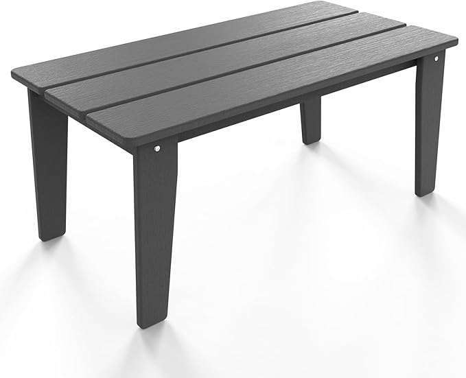 Wood Texture Outdoor Coffee Table, 35" x 18.2" Poly Lumber Patio Coffee Table, All Weather Adirondack Outdoor Table for Balcony, Garden, Indoor or Outdoor, Slate Gray Slate Gray