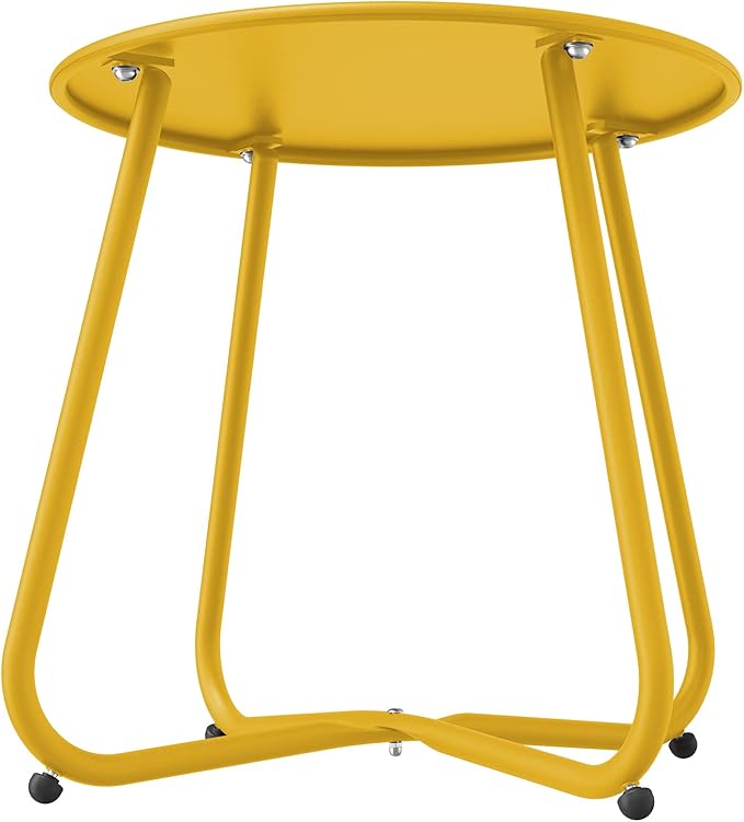 Grand patio Small Round Side Table, 18-inch Outdoor Side Table with Adjustable Feet, Modern End Accent Table for Patio Porch, Yellow