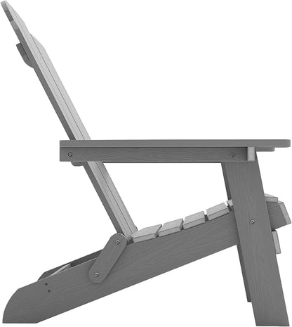 MXIMU Folding Adirondack Chair for Outdoor: Easy to Assemble and Comfortable Adirondack Chairs Set of 6 - All Weather Composite Plastic Chair for Outside Fire Pit Patio Lawn Garden Backyard Use(Grey)
