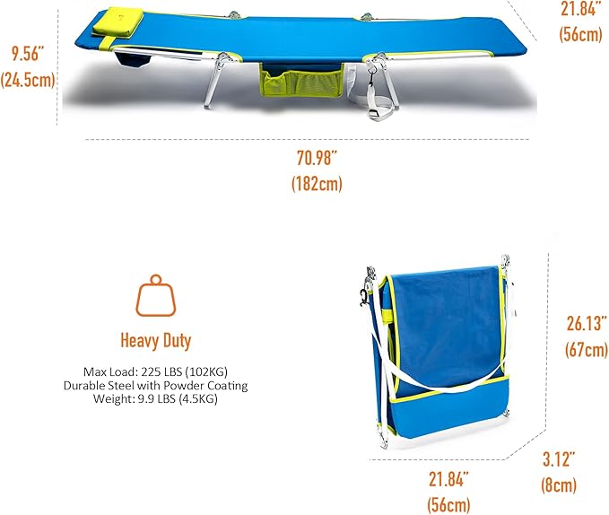 daystar SunnyFeel Beach Lounge Chair, Backpack Reclining Beach Chairs Lay Flat, Face Down Tanning Chair - Photo 2