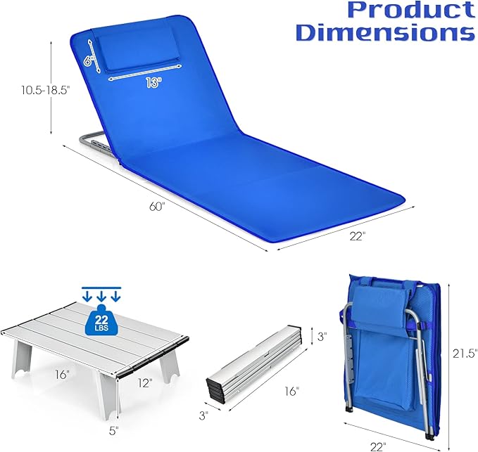 Tangkula 3 Pieces Beach Chairs for Adults, Lightweight Lawn Lounge Chairs with 5 Adjustable Recline Position - Photo 3
